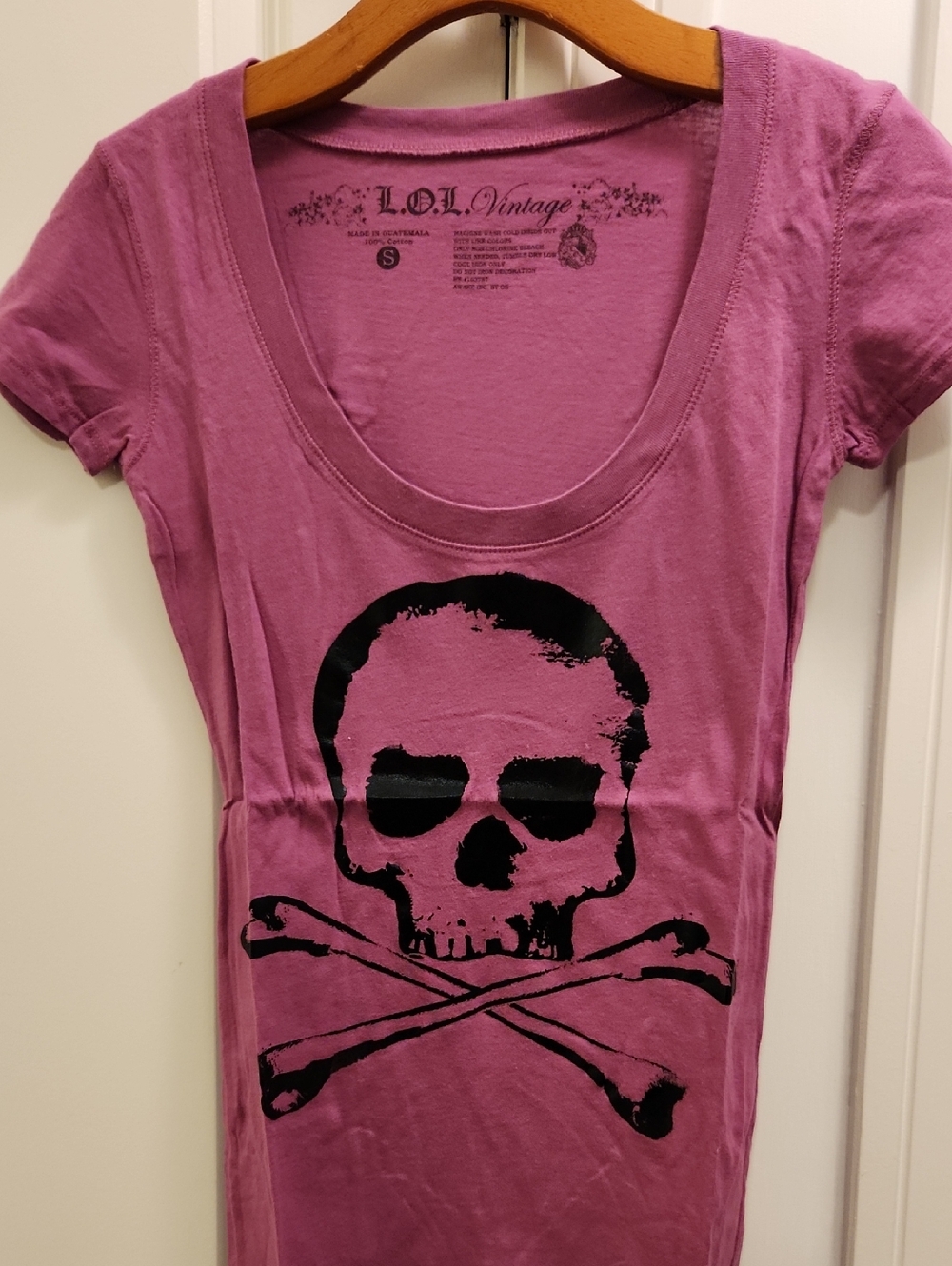 NWOT L.O.L. Vintage Purple Short Sleeve Tee with Black Skull Graphic
